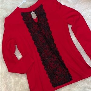 Hannah Large Red Laced Sweater with Black lace
